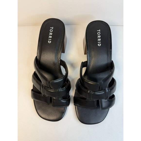 Torrid Womens Size 9.5WW Black Leather Block Heel Sandals Mule Dressy Casual - Picture 3 of 13